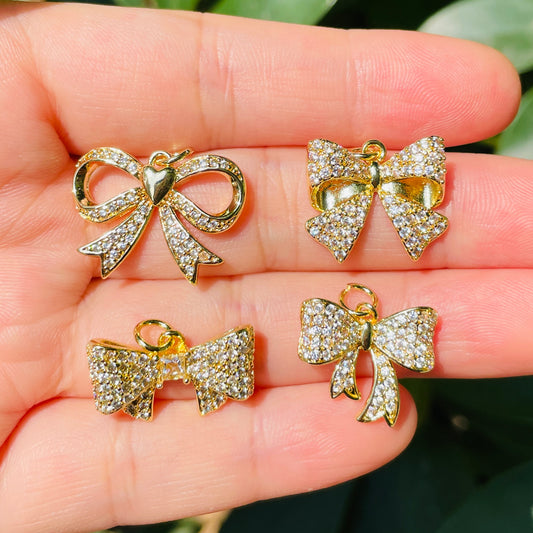 10pcs/lot Small Size CZ Paved Bow Bowknot Charms Mix Styles CZ Paved Charms Fashion New Charms Arrivals Charms Beads Beyond