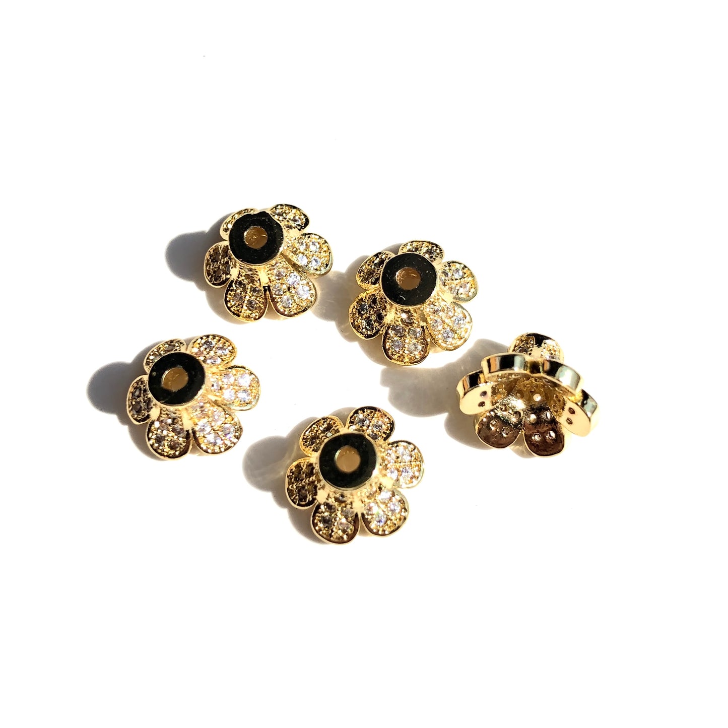 20pcs/lot 10*6mm CZ Paved Beads Caps Flower Spacers Gold CZ Paved Spacers Beads Caps New Spacers Arrivals Charms Beads Beyond