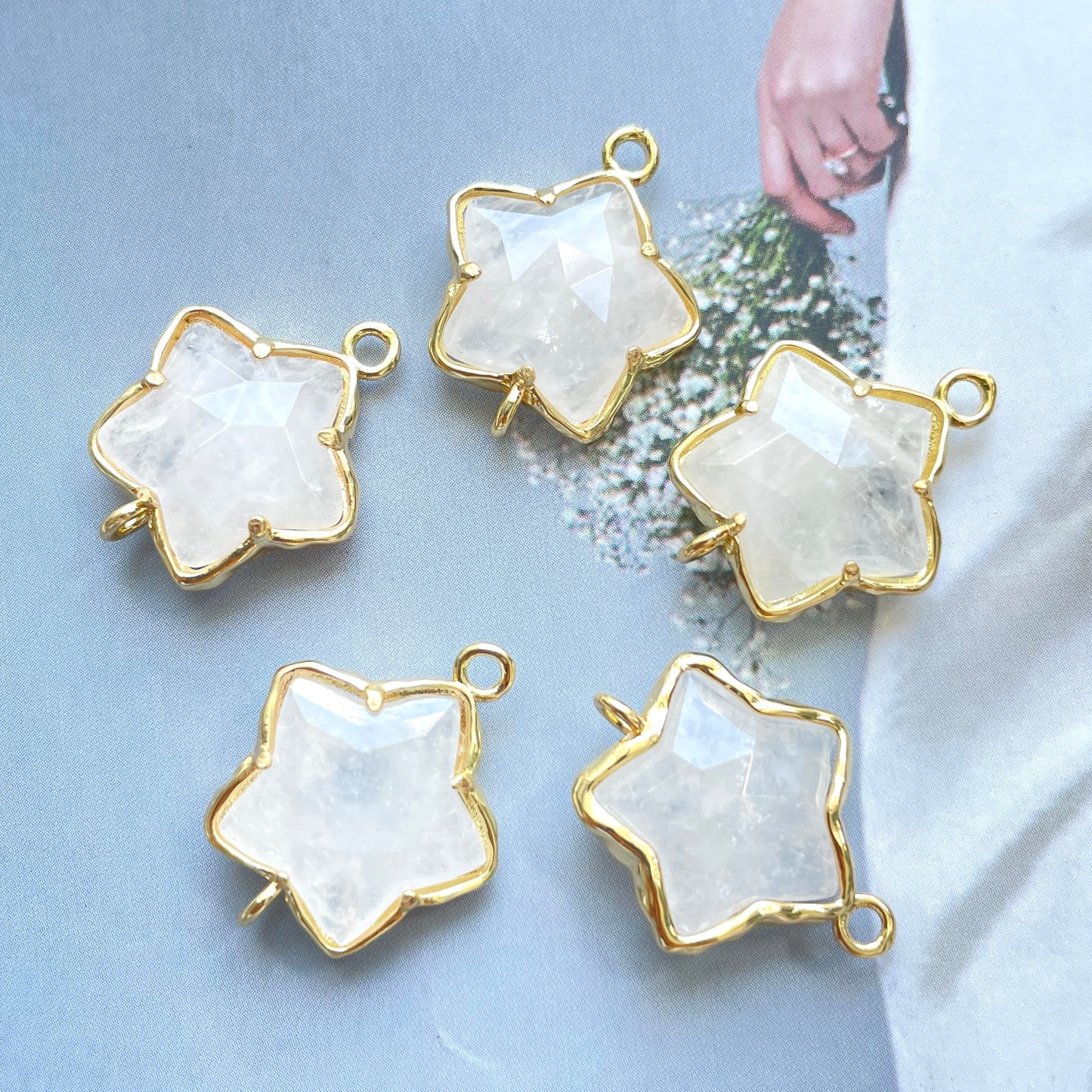 5pcs/Lot Gold Plated Bezel Natural Amethyst Labradorite Black Onyx Red Agate Faceted Star Connectors Clear Quartz Stone Charms New Charms Arrivals Charms Beads Beyond