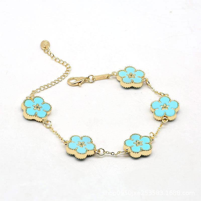 12pcs/lot Gold-Plated Colorful Flower Bracelets Light Blue Women Bracelets Charms Beads Beyond