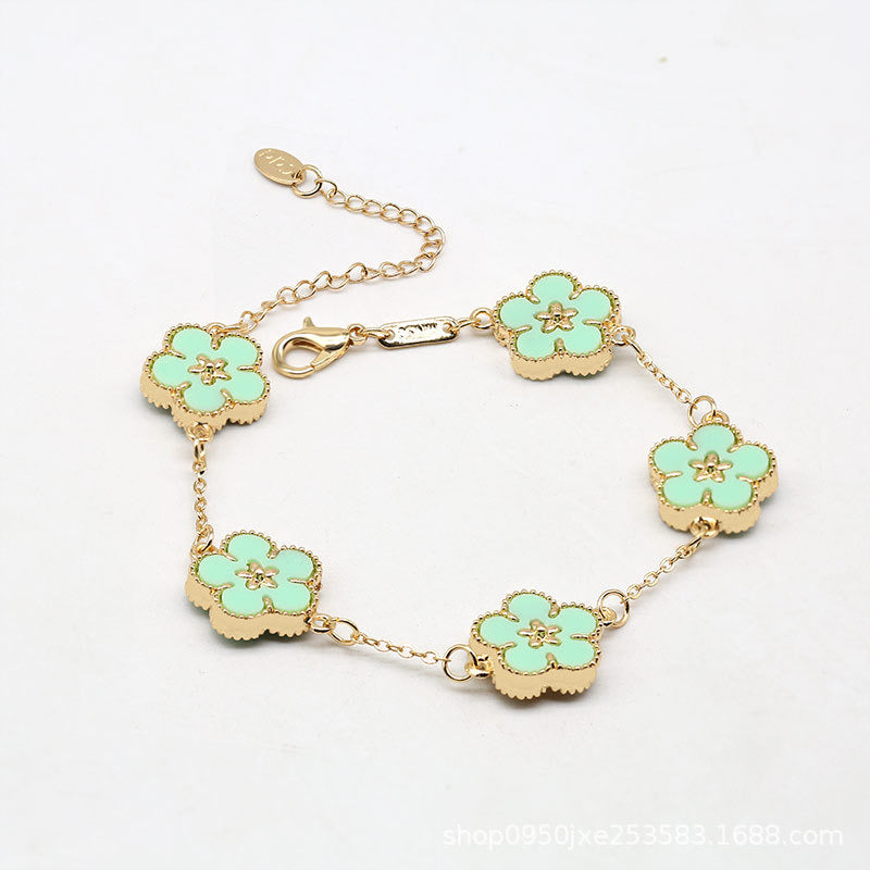 12pcs/lot Gold-Plated Colorful Flower Bracelets Light Green Women Bracelets Charms Beads Beyond