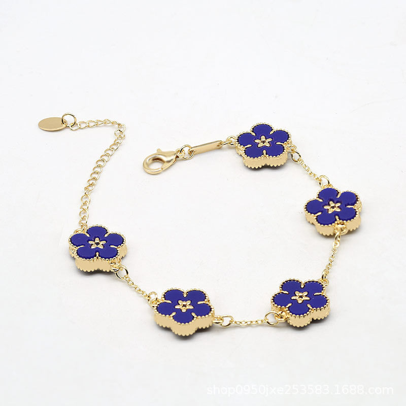 12pcs/lot Gold-Plated Colorful Flower Bracelets Blue Women Bracelets Charms Beads Beyond