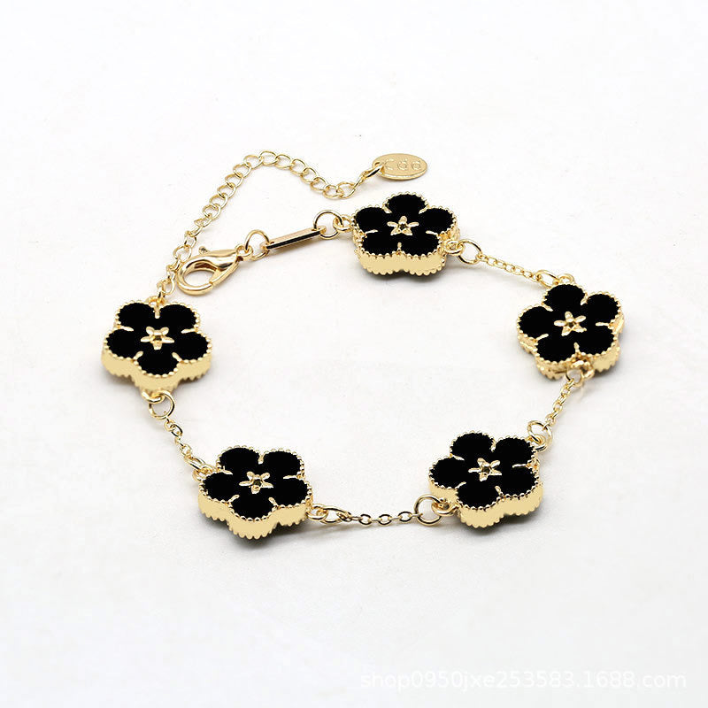 12pcs/lot Gold-Plated Colorful Flower Bracelets Black Women Bracelets Charms Beads Beyond
