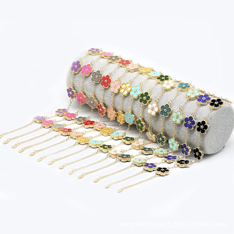 12pcs/lot Gold-Plated Colorful Flower Bracelets Women Bracelets Charms Beads Beyond