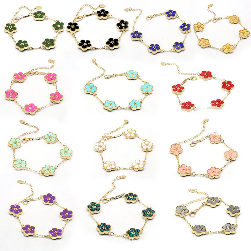 12pcs/lot Gold-Plated Colorful Flower Bracelets Women Bracelets Charms Beads Beyond