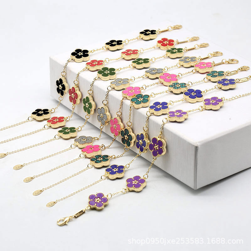 12pcs/lot Gold-Plated Colorful Flower Bracelets Mix Random Colors Women Bracelets Charms Beads Beyond