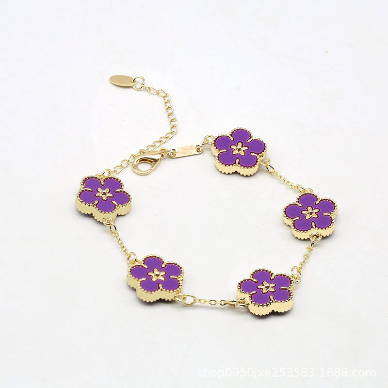 12pcs/lot Gold-Plated Colorful Flower Bracelets Purple Women Bracelets Charms Beads Beyond