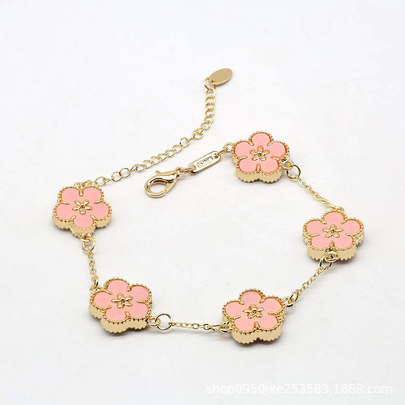 12pcs/lot Gold-Plated Colorful Flower Bracelets Pink Women Bracelets Charms Beads Beyond