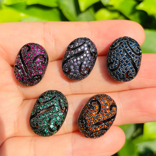 5-10pcs/lot Colorful CZ Paved Hollow Flower Oval Centerpiece Spacers CZ Paved Spacers Colorful Zirconia New Spacers Arrivals Charms Beads Beyond