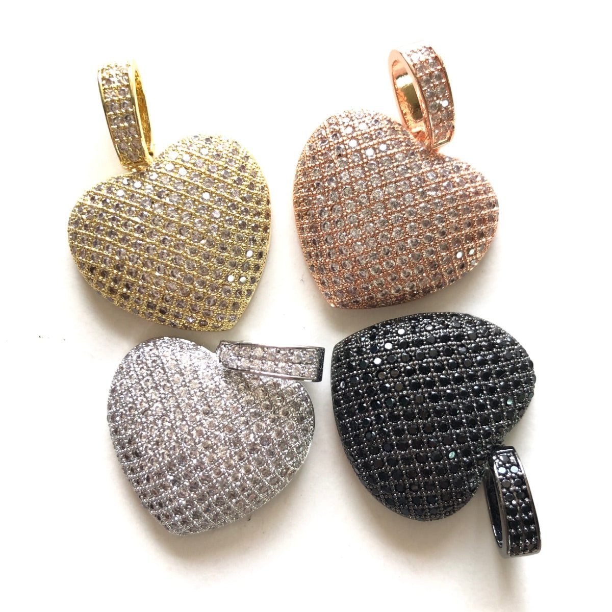 5-10pcs/lot Large Size CZ Paved 3D Heart Charms CZ Paved Charms Hearts New Charms Arrivals Charms Beads Beyond