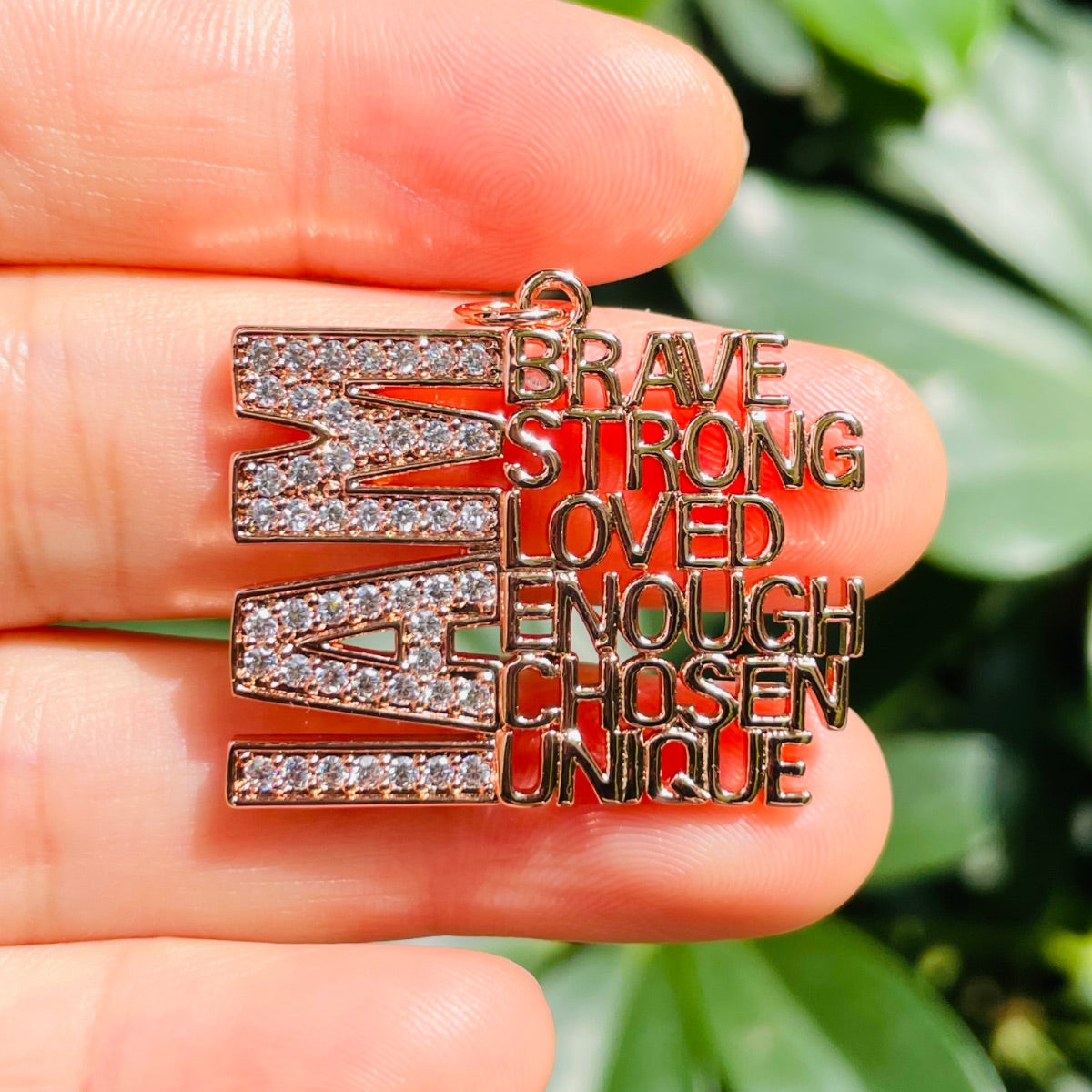 10pcs/lot CZ I Am Brave Strong Loved Enough Chosen Unique Word Charms CZ Paved Charms New Charms Arrivals Words & Quotes Charms Beads Beyond