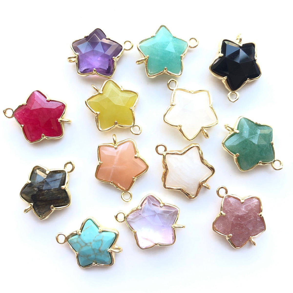 5pcs/Lot Gold Plated Bezel Natural Amethyst Labradorite Black Onyx Red Agate Faceted Star Connectors Mix Random Colors Stone Charms New Charms Arrivals Charms Beads Beyond