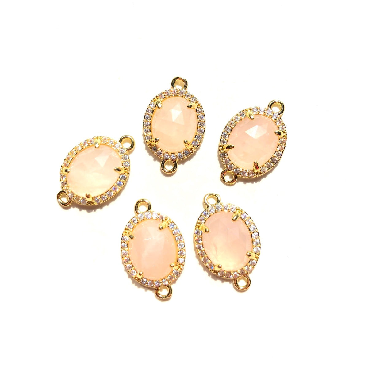 5-10pcs/Lot Small Size CZ Pave Natural Amethyst Sun Stone Red Agate Faceted Oval Connectors Rose Quartz Stone Charms New Charms Arrivals Charms Beads Beyond