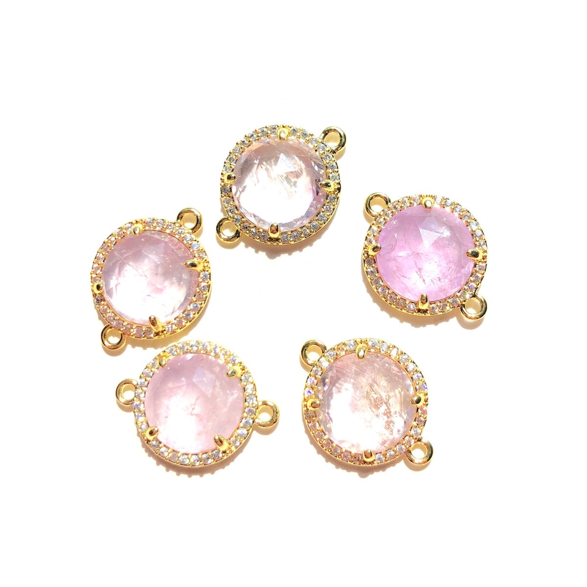 5-10pcs/Lot Small Size CZ Pave Natural Amethyst Labradorite Rose Quartz Faceted Round Connectors Light Amethyst Stone Charms New Charms Arrivals Charms Beads Beyond