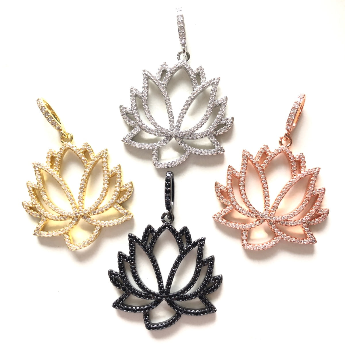 5-10pcs/lot CZ Paved Lotus Flower Charms 10pcs Mix Colors CZ Paved Charms Flowers New Charms Arrivals Charms Beads Beyond
