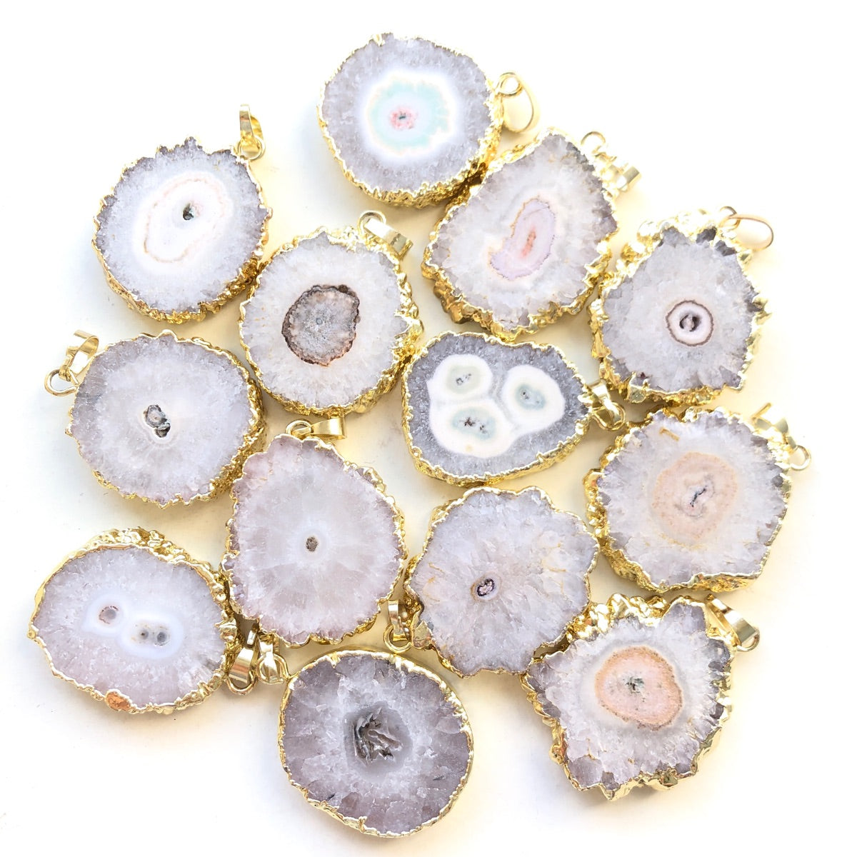 1PC 30mm Gold Plated Sun Flower Agate Charm-Premium Quality Stone Charms Charms Beads Beyond