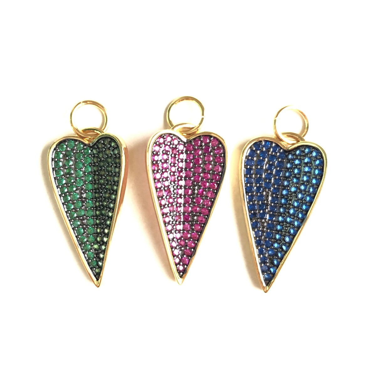 5-10pcs/lot 26.6*22mm Blue Green Fuchsia CZ Paved Heart Charm Pendants CZ Paved Charms Hearts New Charms Arrivals Charms Beads Beyond