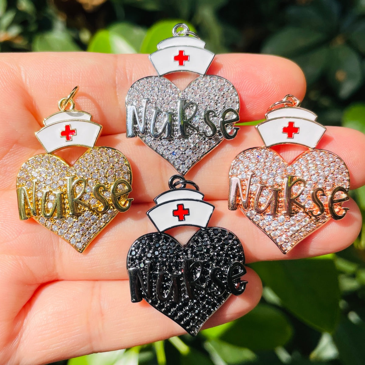 10pcs/lot CZ Pave Nurse Cap Heart Word Charms Nurse's Day Mix Colors CZ Paved Charms New Charms Arrivals Nurse Inspired Charms Beads Beyond