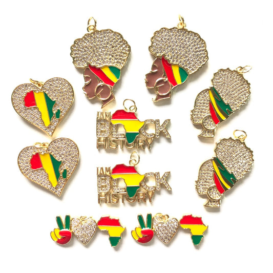 10pcs/lot CZ Pave Charms Bundle for Black History Month Juneteenth Awareness Gold CZ Paved Charms Juneteenth & Black History Month Awareness Mix Charms New Charms Arrivals Charms Beads Beyond