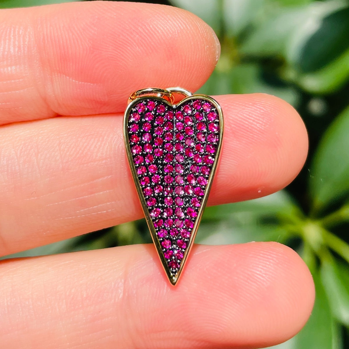 5-10pcs/lot 26.6*22mm Blue Green Fuchsia CZ Paved Heart Charm Pendants Fuchsia CZ Paved Charms Hearts New Charms Arrivals Charms Beads Beyond