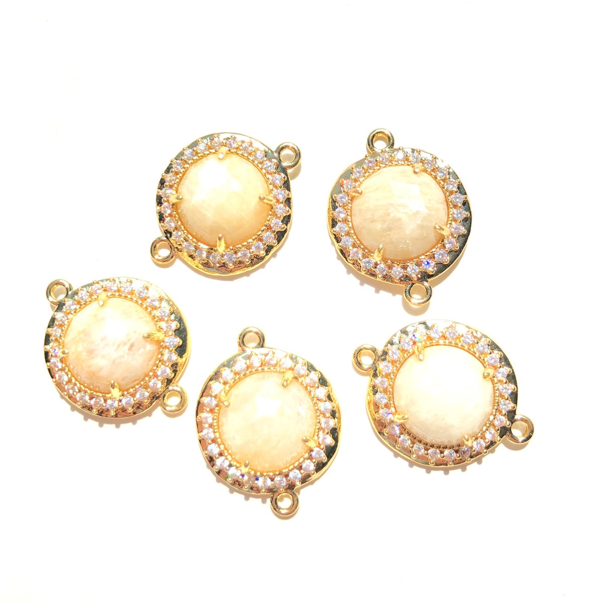 5-10pcs/Lot Micro Pave Natural Amethyst Labradorite Rose Quartz Black Onyx Faceted Round Connectors Moon Stone Stone Charms New Charms Arrivals Charms Beads Beyond