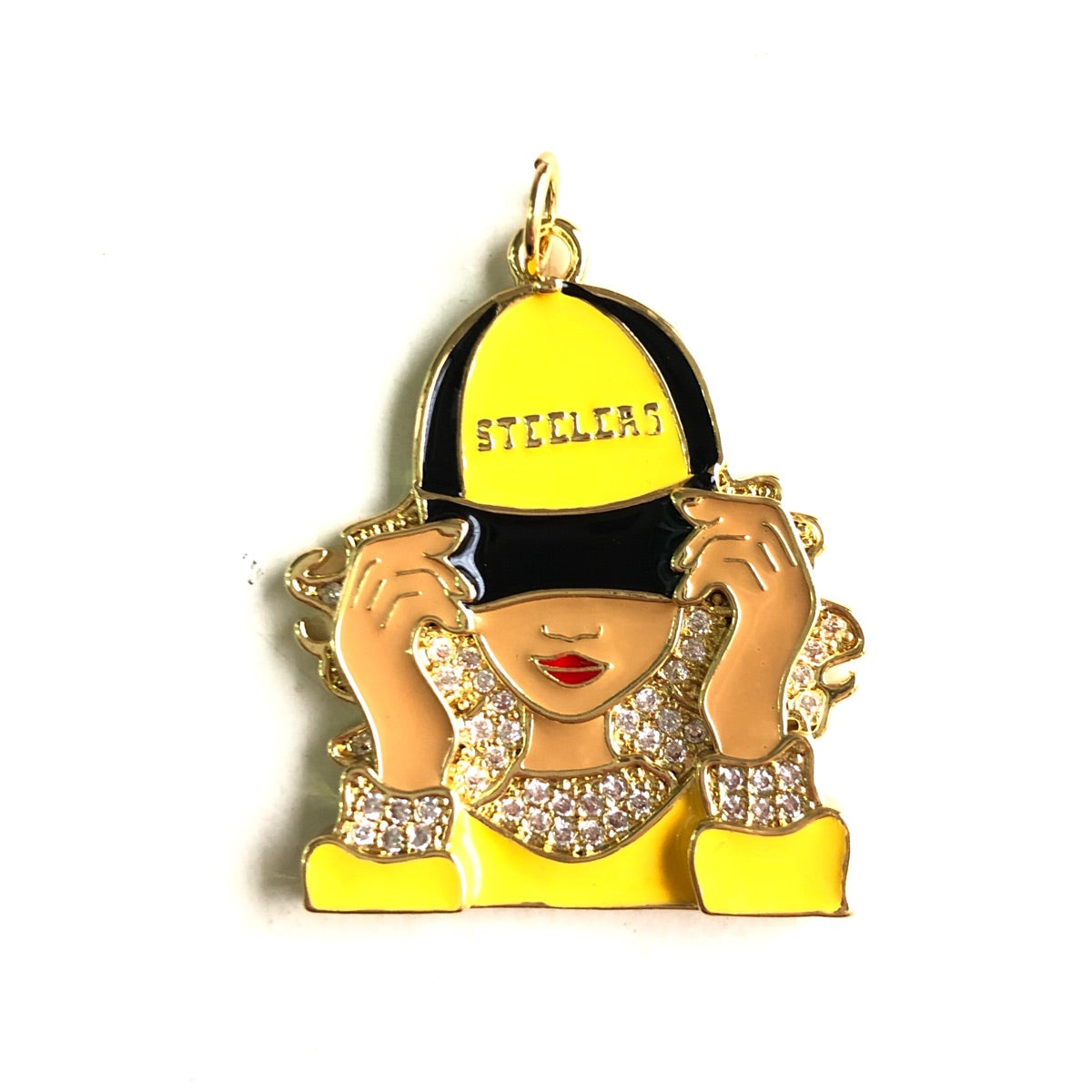 10pcs/lot CZ Paved Pittsburgh Steelers Afro Black Girl Charms Gold CZ Paved Charms Afro Girl/Queen Charms American Football Sports New Charms Arrivals Charms Beads Beyond