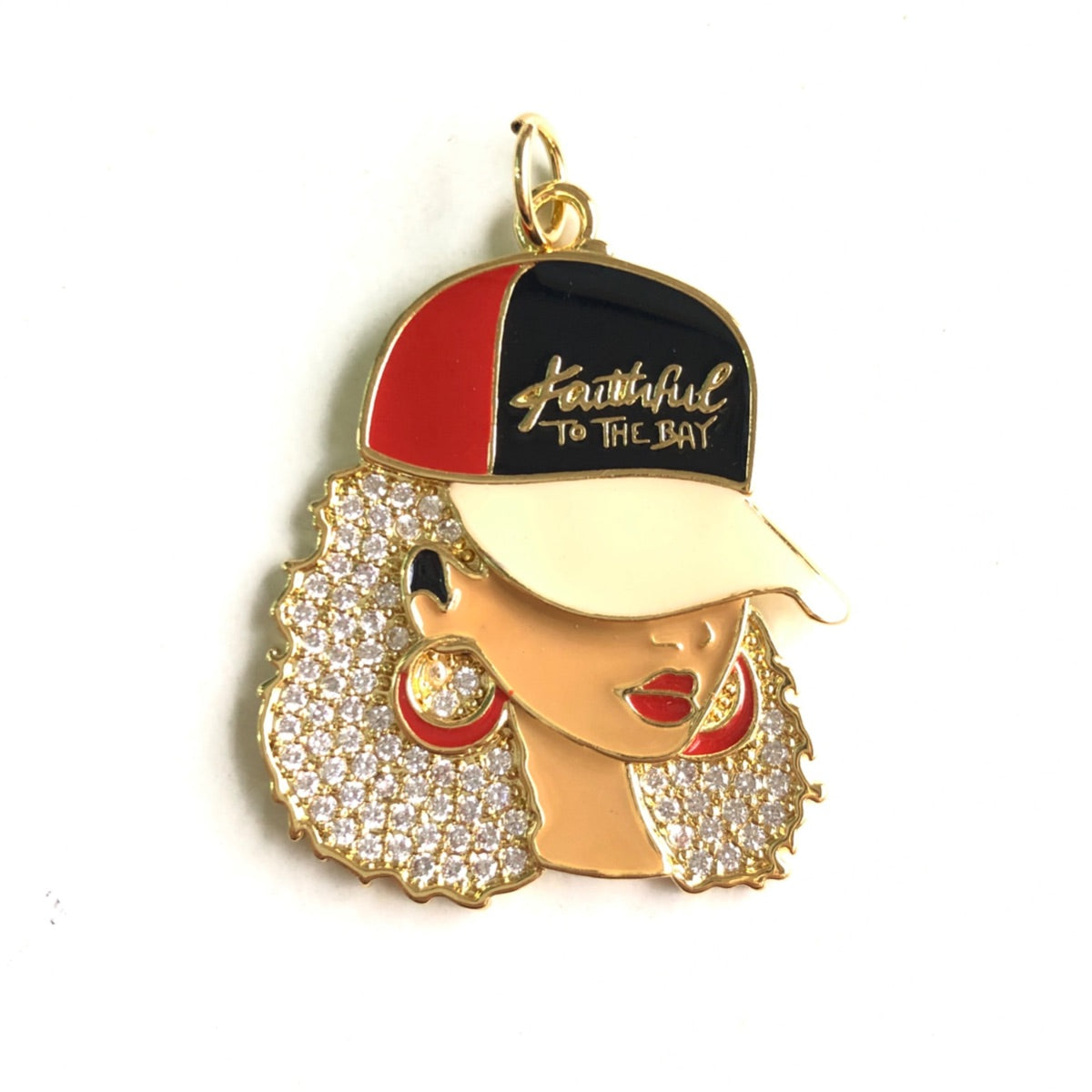 10pcs/lot CZ Paved Faithful to The Bay San Francisco 49ERs Afro Black Girl Charms Gold CZ Paved Charms Afro Girl/Queen Charms American Football Sports New Charms Arrivals Charms Beads Beyond