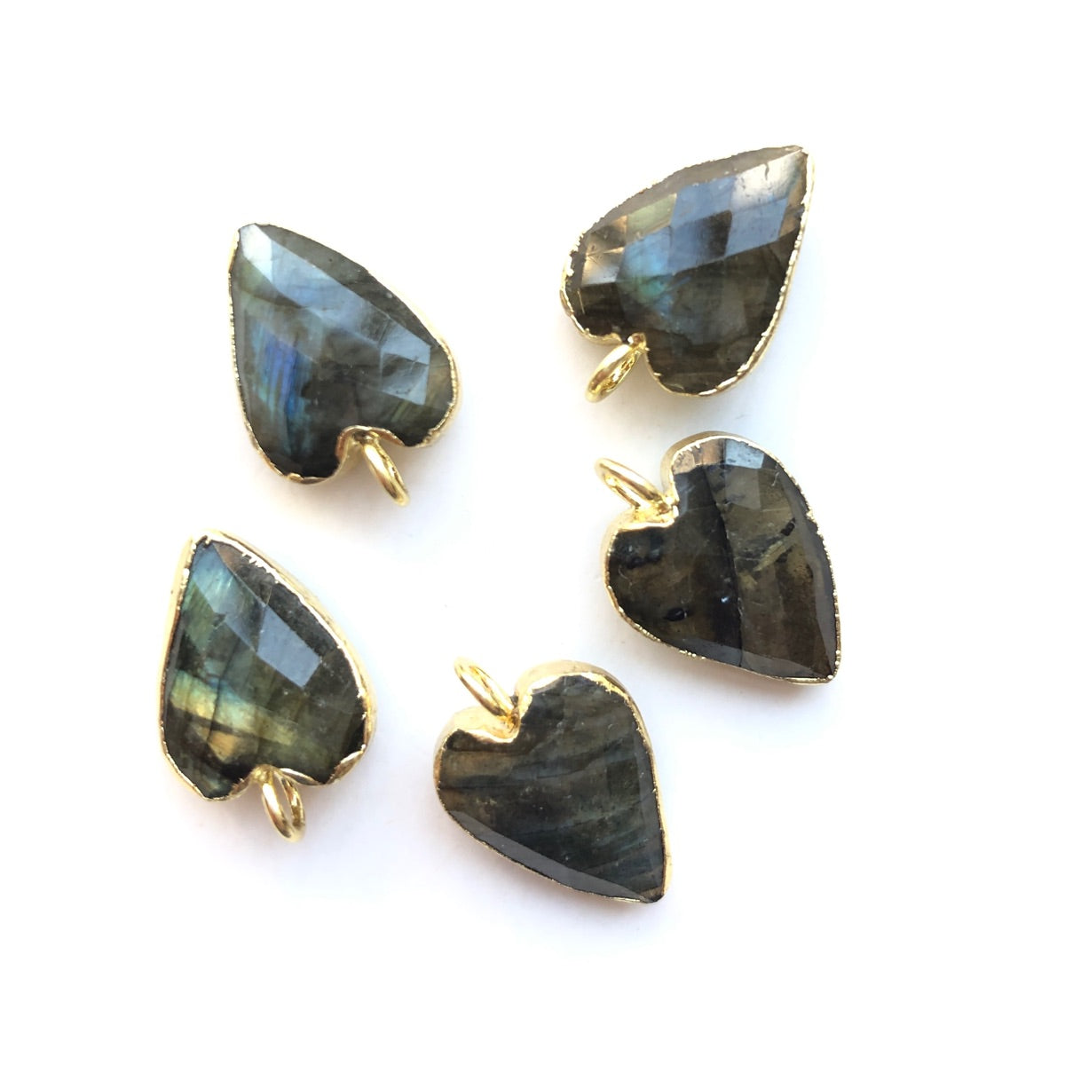 5pcs/Lot Gold Plated Bezel Natural Labradorite Amethyst Black Onyx Rose Quartz Small Heart Pendants Labradorite Stone Charms New Charms Arrivals Charms Beads Beyond