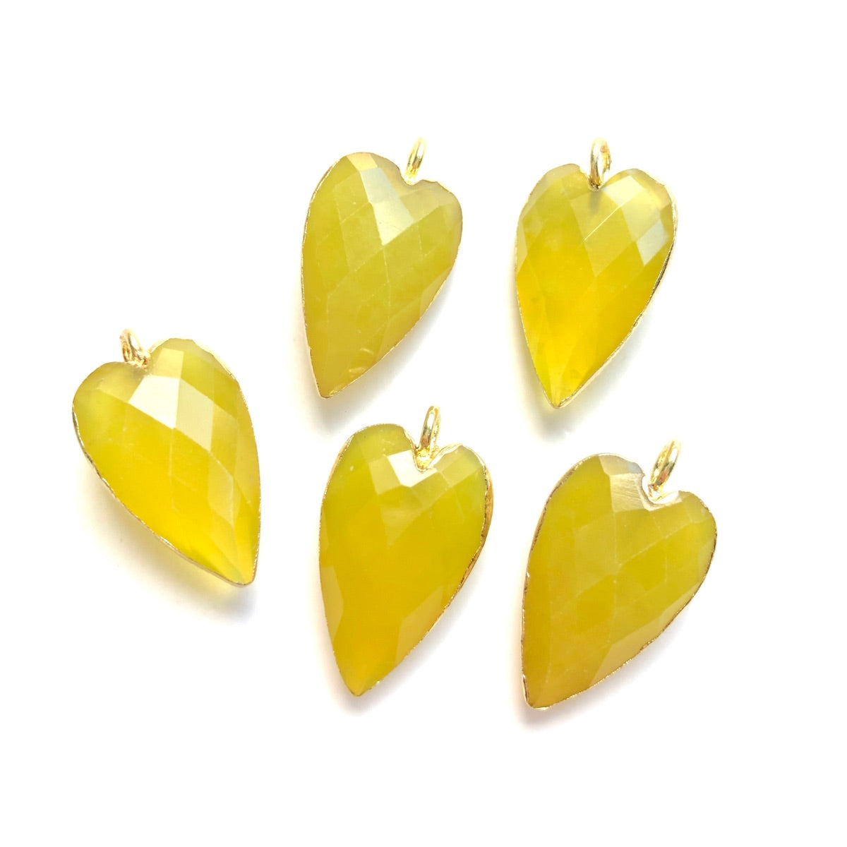 5pcs/Lot Gold Plated Bezel Natural Labradorite Amethyst Black Onyx Rose Quartz Faceted Heart Pendants Yellow Jade Stone Charms New Charms Arrivals Charms Beads Beyond