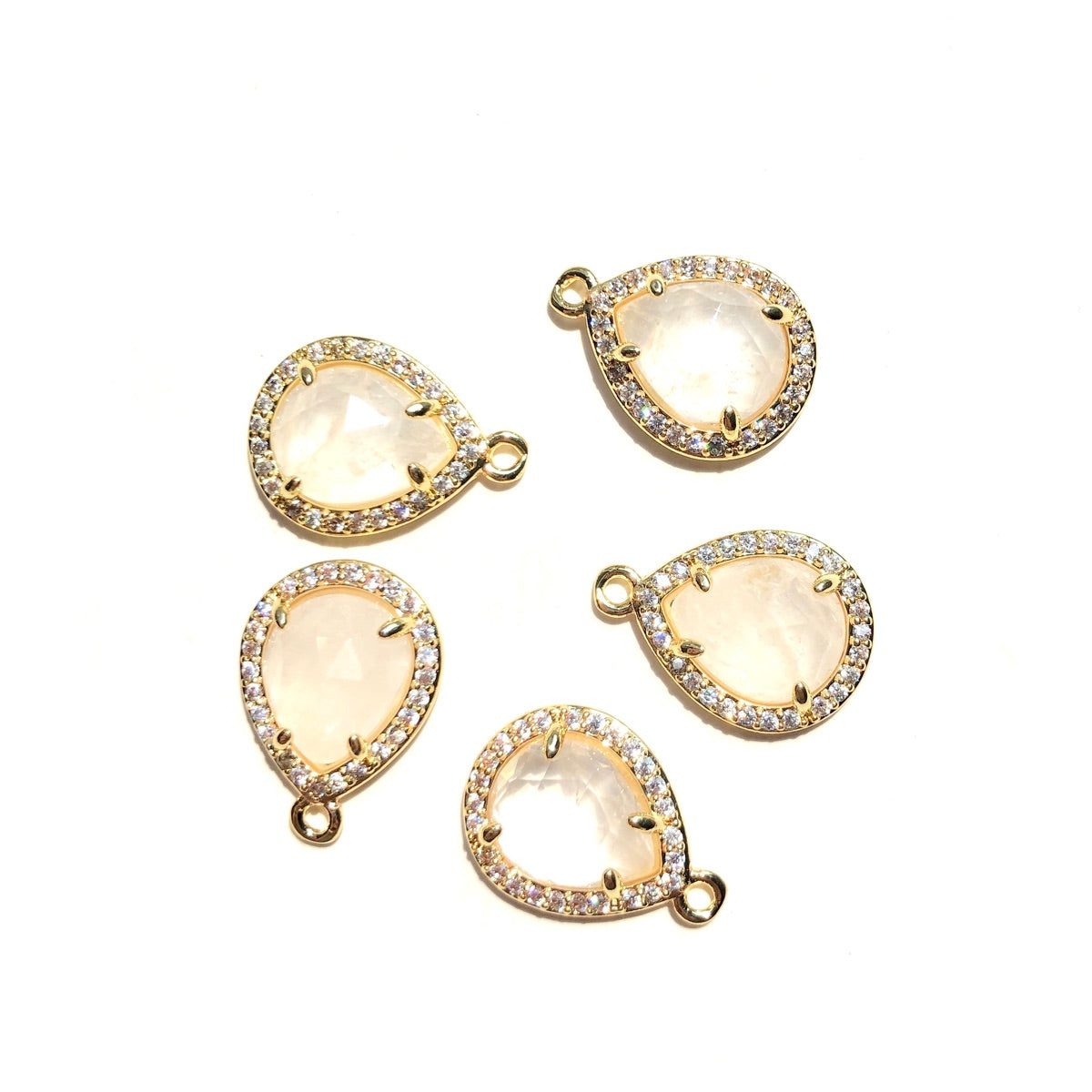 5-10pcs/Lot Small Size Micro Pave Natural Amethyst Rose Quartz Tiger Eye Faceted Water Drop Charm Clear Quartz Stone Charms New Charms Arrivals Charms Beads Beyond