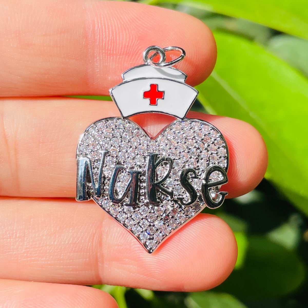 10pcs/lot CZ Pave Nurse Cap Heart Word Charms Nurse's Day Silver CZ Paved Charms New Charms Arrivals Nurse Inspired Charms Beads Beyond