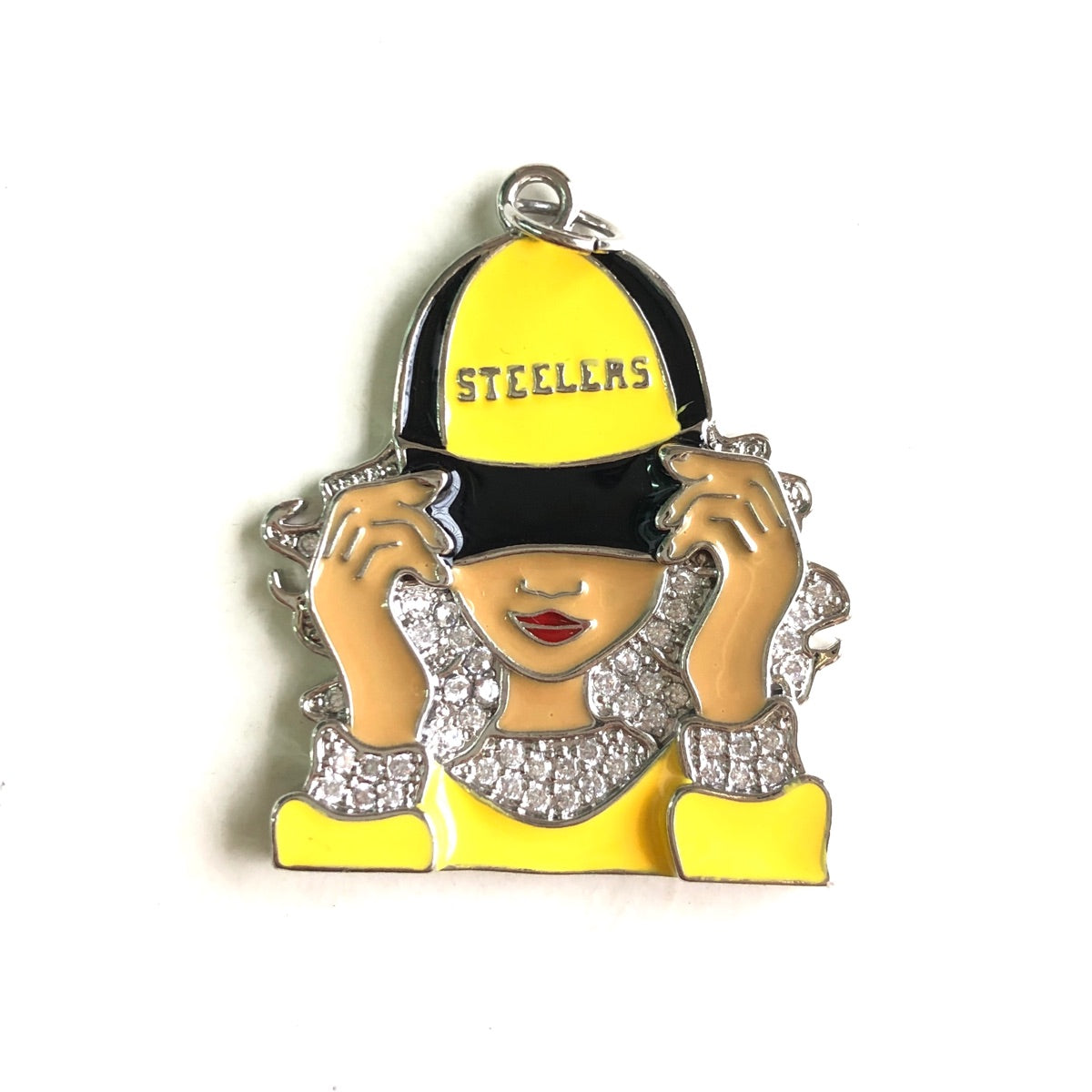 10pcs/lot CZ Paved Pittsburgh Steelers Afro Black Girl Charms Silver CZ Paved Charms Afro Girl/Queen Charms American Football Sports New Charms Arrivals Charms Beads Beyond