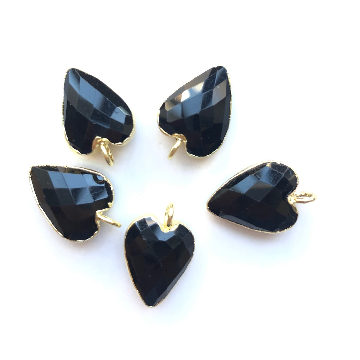5pcs/Lot Gold Plated Bezel Natural Labradorite Amethyst Black Onyx Rose Quartz Small Heart Pendants Stone Charms New Charms Arrivals Charms Beads Beyond
