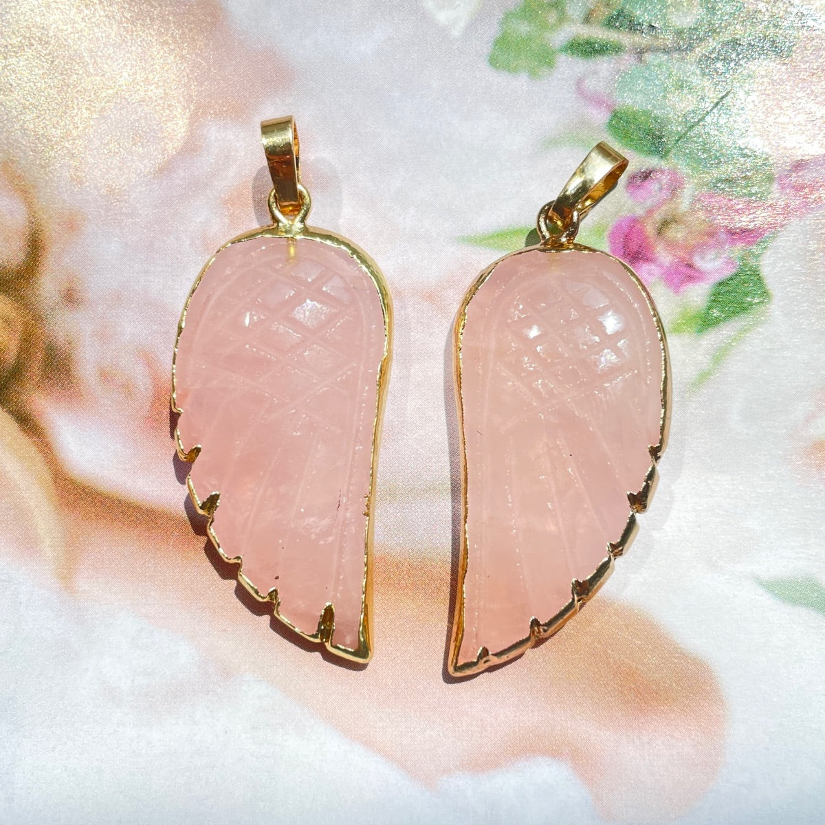 4pcs/Lot Gold Plated Bezel Rose Quartz Labradorite Fluorite Moon Stone Wing Pendants Rose Quartz Stone Charms New Charms Arrivals Charms Beads Beyond