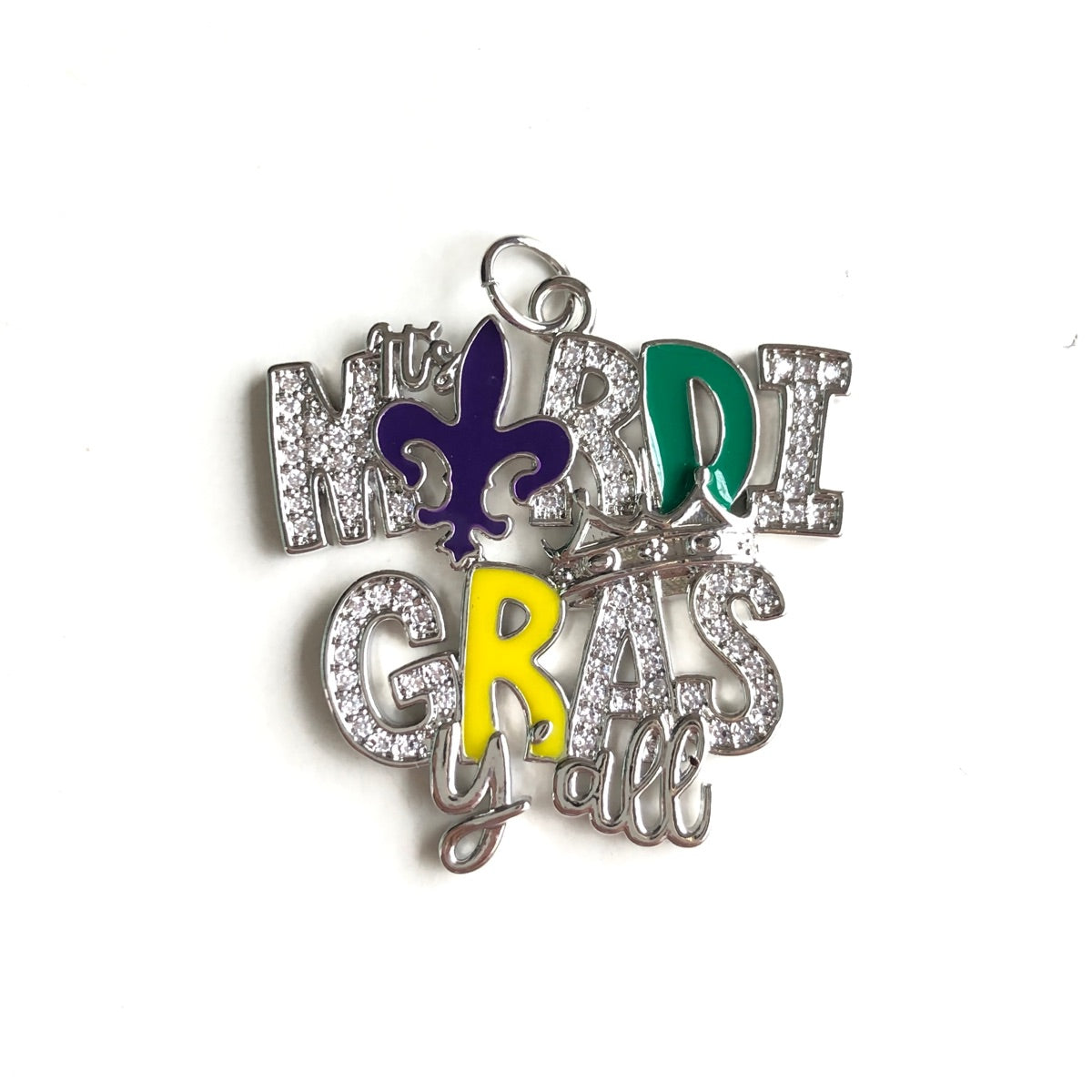10pcs/lot CZ Paved It's Mardi Gras to Y'all Word Charm Pendants Silver CZ Paved Charms Mardi Gras New Charms Arrivals Charms Beads Beyond