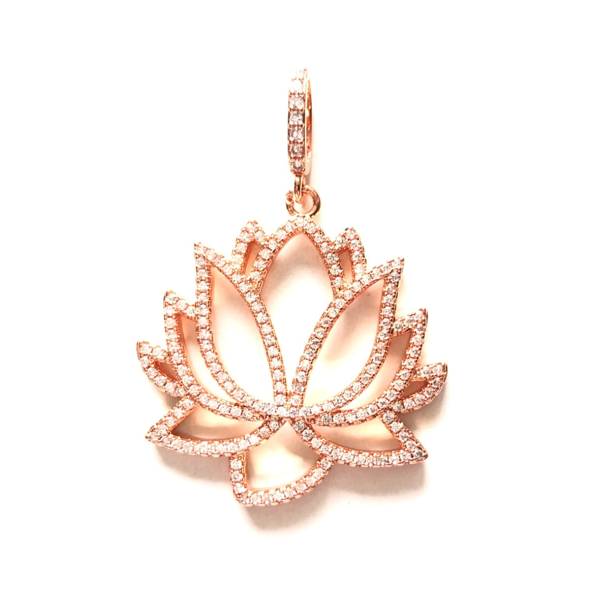5-10pcs/lot CZ Paved Lotus Flower Charms Rose Gold CZ Paved Charms Flowers New Charms Arrivals Charms Beads Beyond