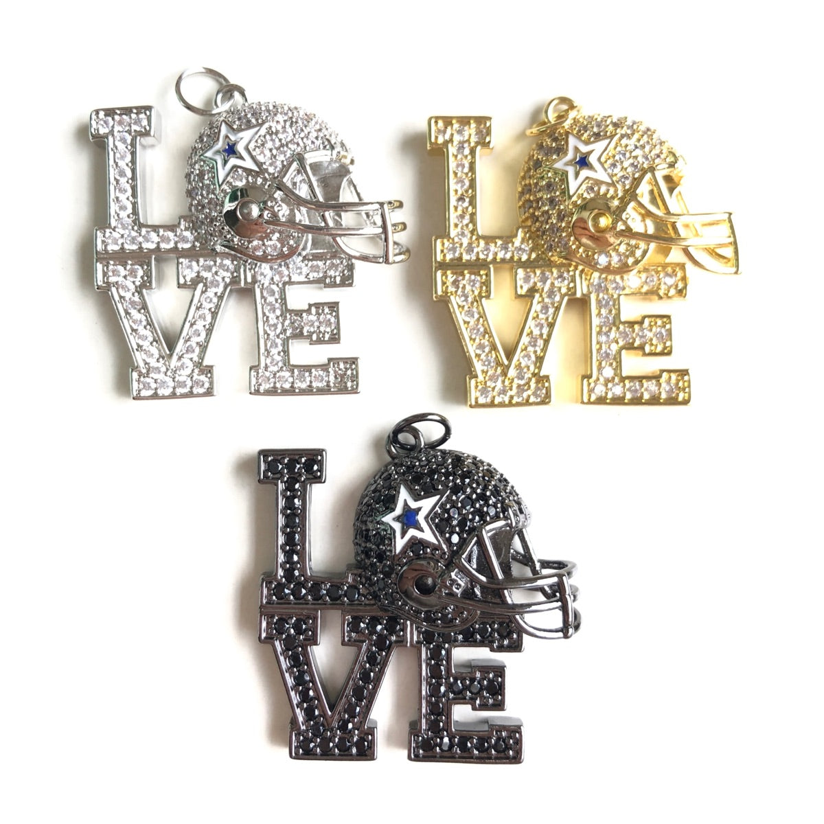 10pcs/lot CZ Paved LOVE Cowboys Helmet American Football Soccer Charms CZ Paved Charms American Football Sports New Charms Arrivals Charms Beads Beyond