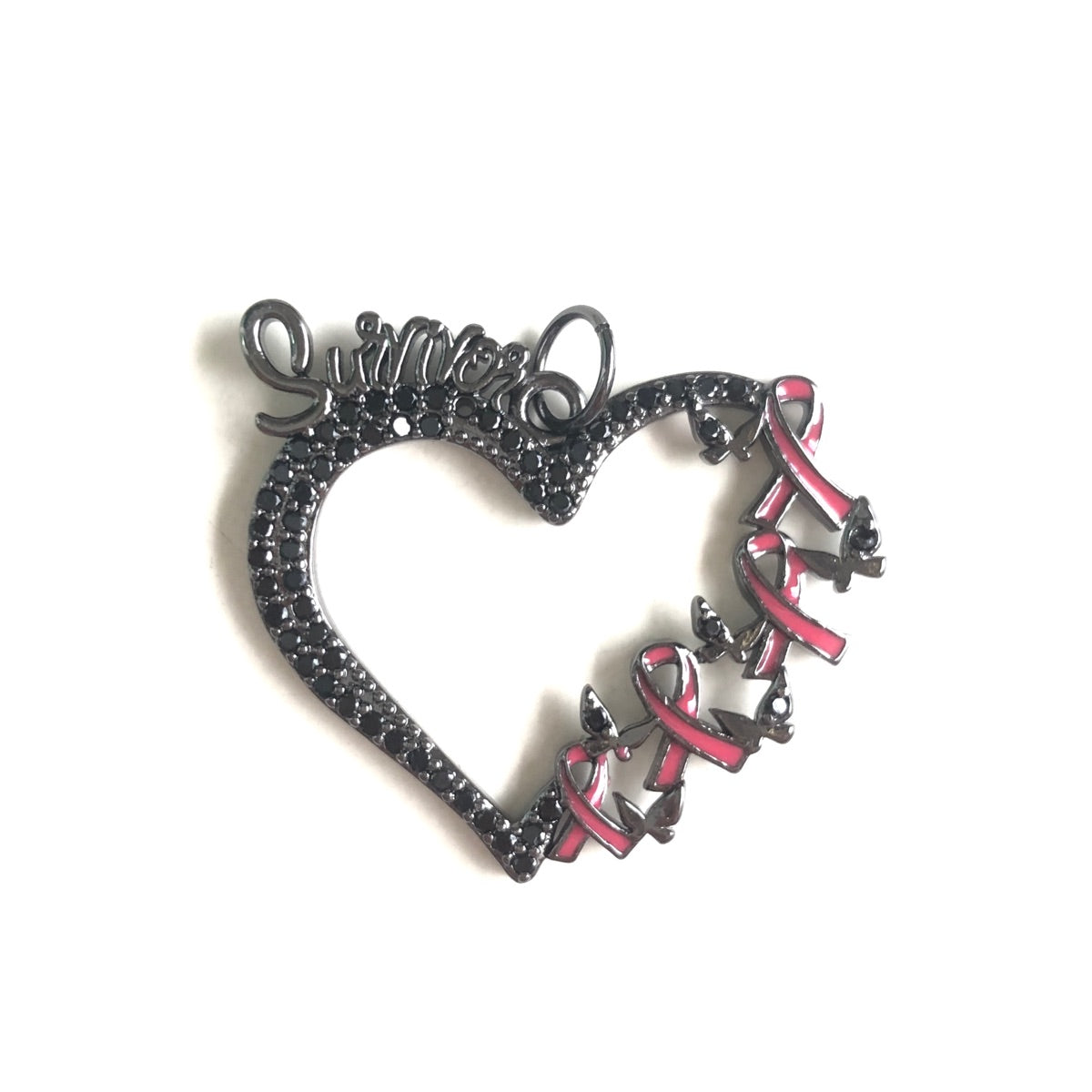 10pcs/lot CZ Pave Pink Ribbon Survivor Heart Charms - Breast Cancer Awareness CZ Paved Charms Breast Cancer Awareness New Charms Arrivals Charms Beads Beyond