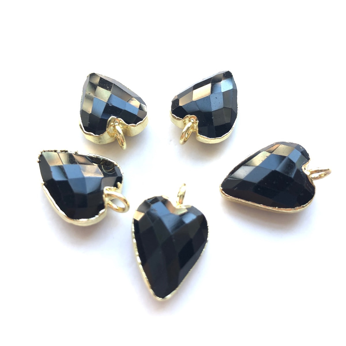5pcs/Lot Gold Plated Bezel Natural Labradorite Amethyst Black Onyx Rose Quartz Small Heart Pendants Black Onyx Stone Charms New Charms Arrivals Charms Beads Beyond