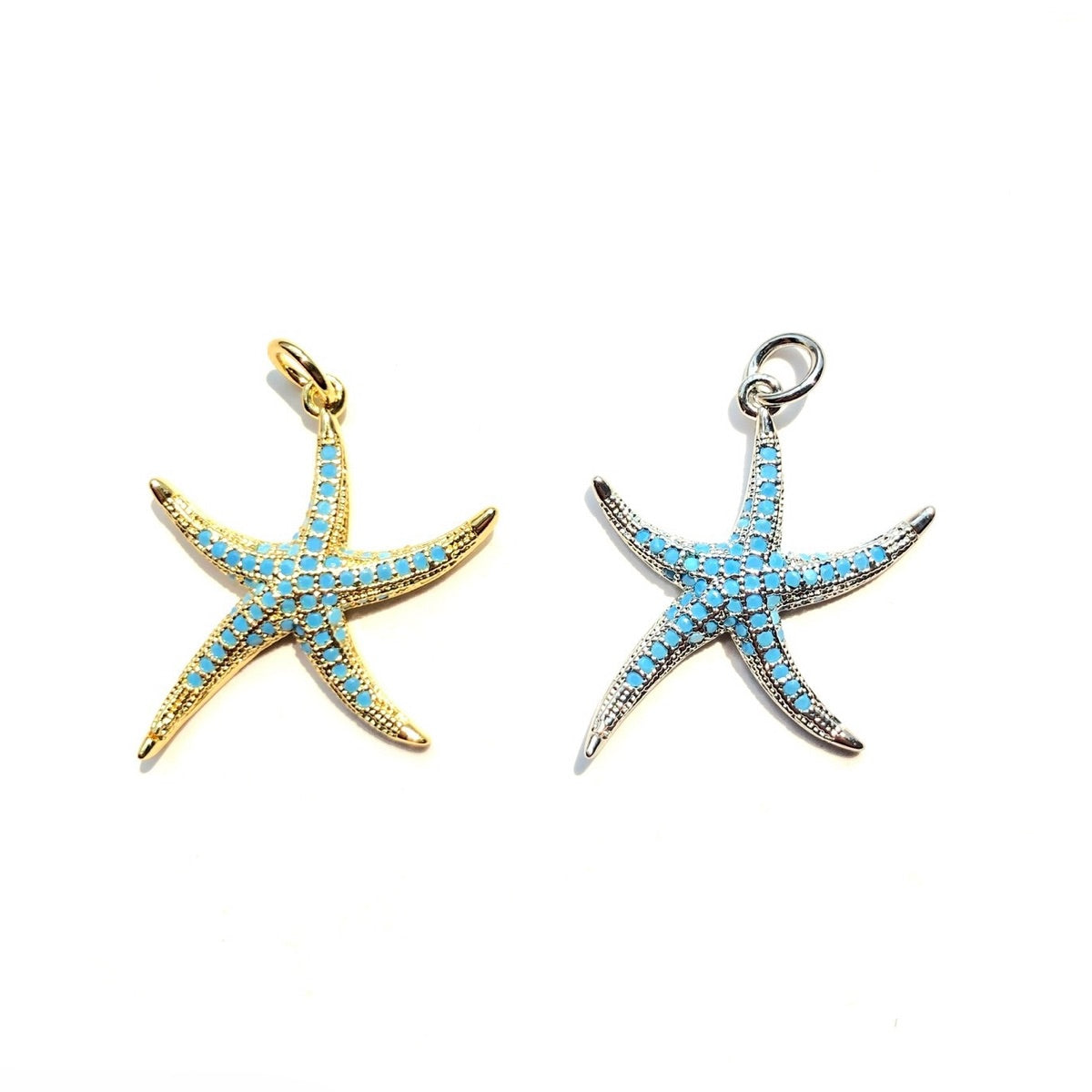 10pcs/lot Clear Turquoise CZ Paved Starfish Charms