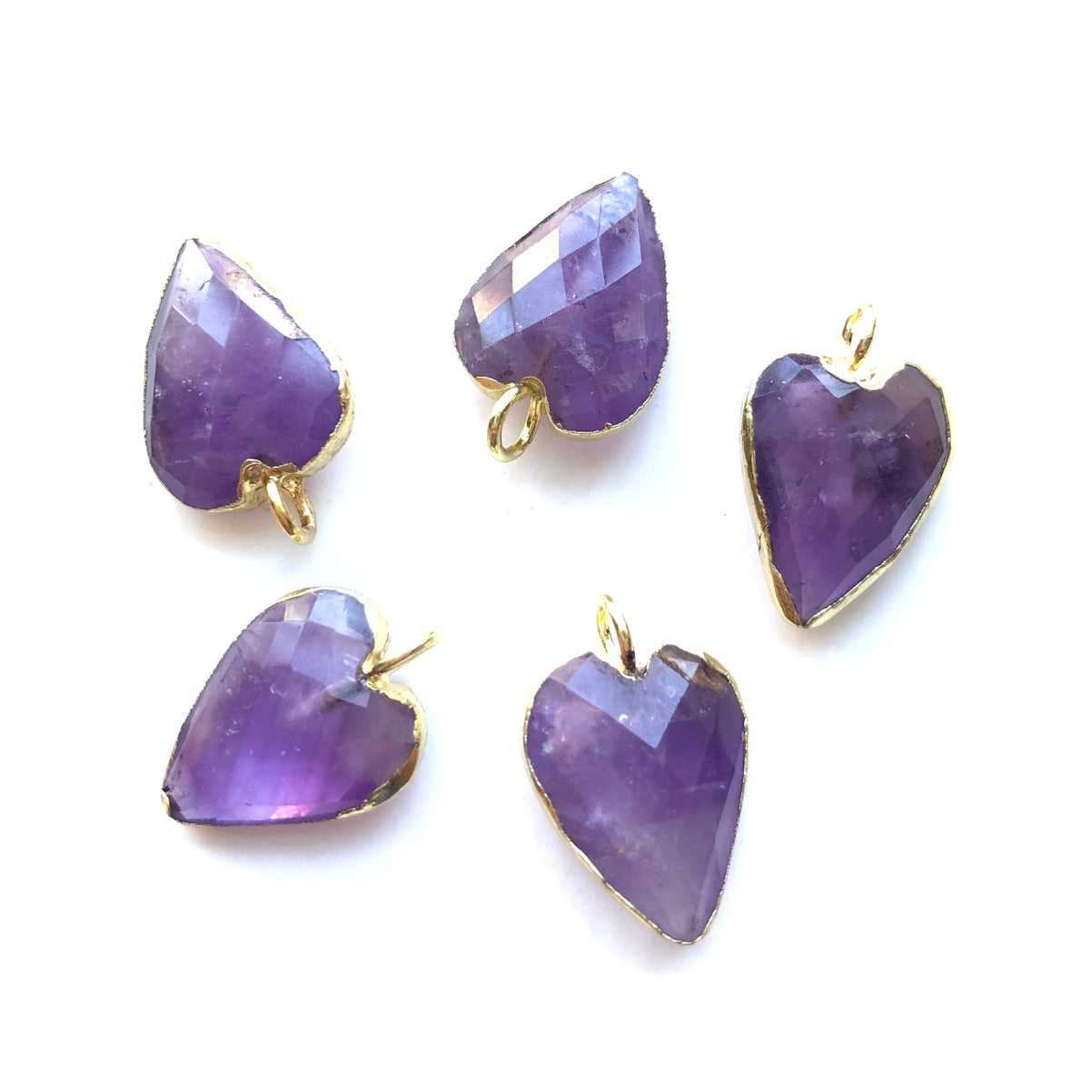 5pcs/Lot Gold Plated Bezel Natural Labradorite Amethyst Black Onyx Rose Quartz Small Heart Pendants Amethyst Stone Charms New Charms Arrivals Charms Beads Beyond