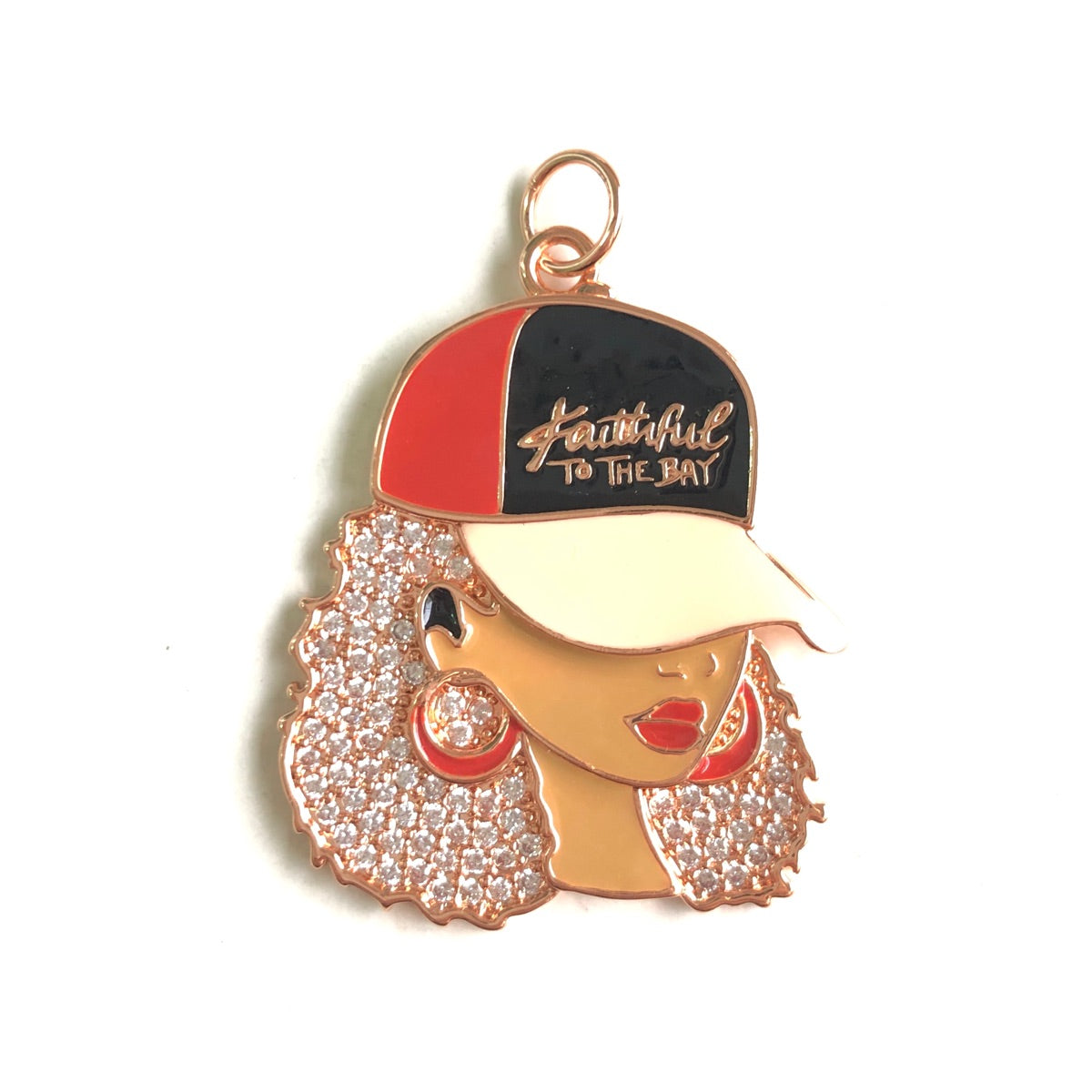 10pcs/lot CZ Paved Faithful to The Bay San Francisco 49ERs Afro Black Girl Charms Rose Gold CZ Paved Charms Afro Girl/Queen Charms American Football Sports New Charms Arrivals Charms Beads Beyond