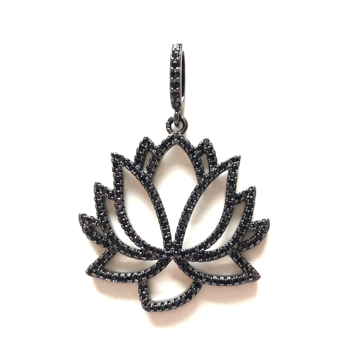 5-10pcs/lot CZ Paved Lotus Flower Charms Black on Black CZ Paved Charms Flowers New Charms Arrivals Charms Beads Beyond