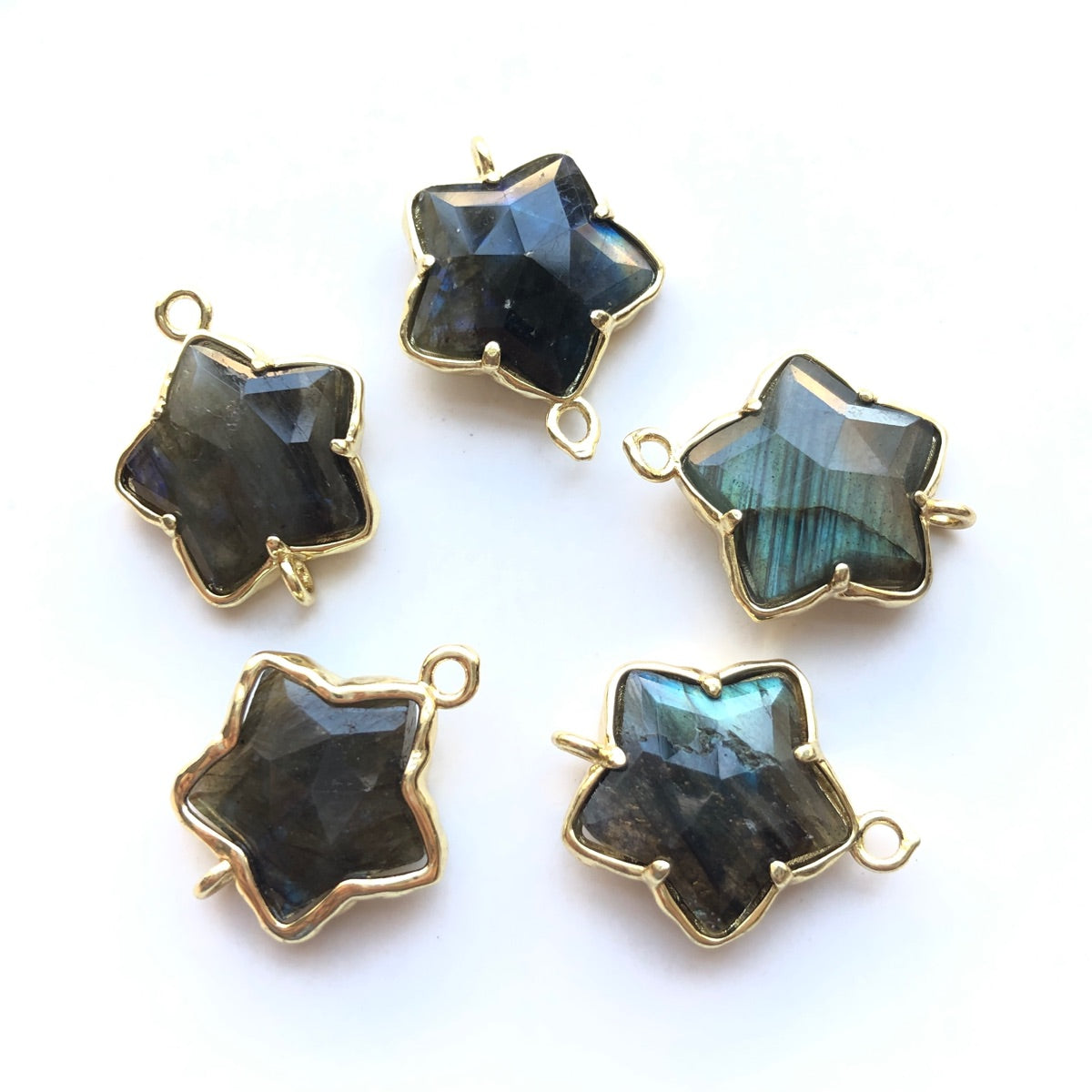 5pcs/Lot Gold Plated Bezel Natural Amethyst Labradorite Black Onyx Red Agate Faceted Star Connectors Labradorite Stone Charms New Charms Arrivals Charms Beads Beyond