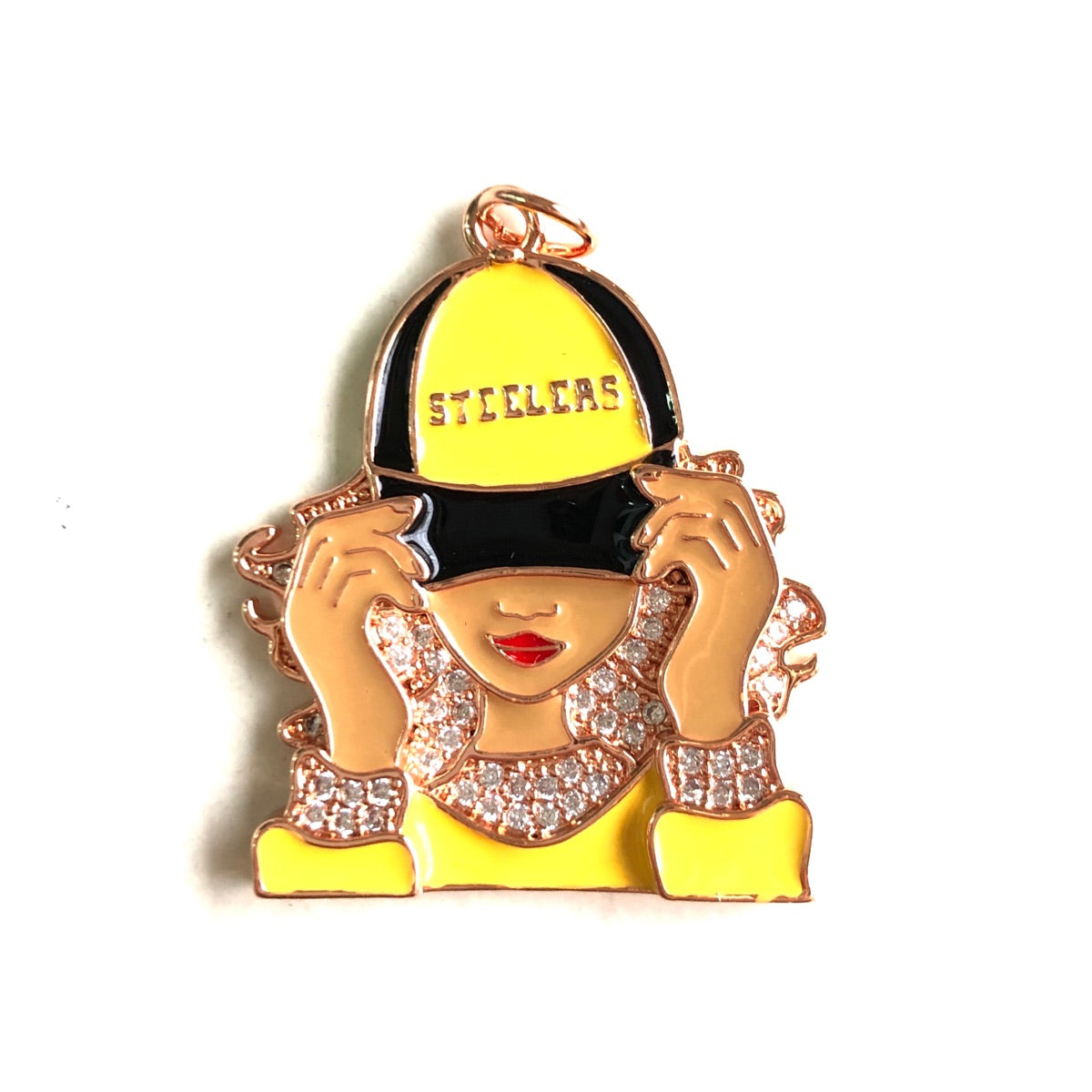 10pcs/lot CZ Paved Pittsburgh Steelers Afro Black Girl Charms Rose Gold CZ Paved Charms Afro Girl/Queen Charms American Football Sports New Charms Arrivals Charms Beads Beyond