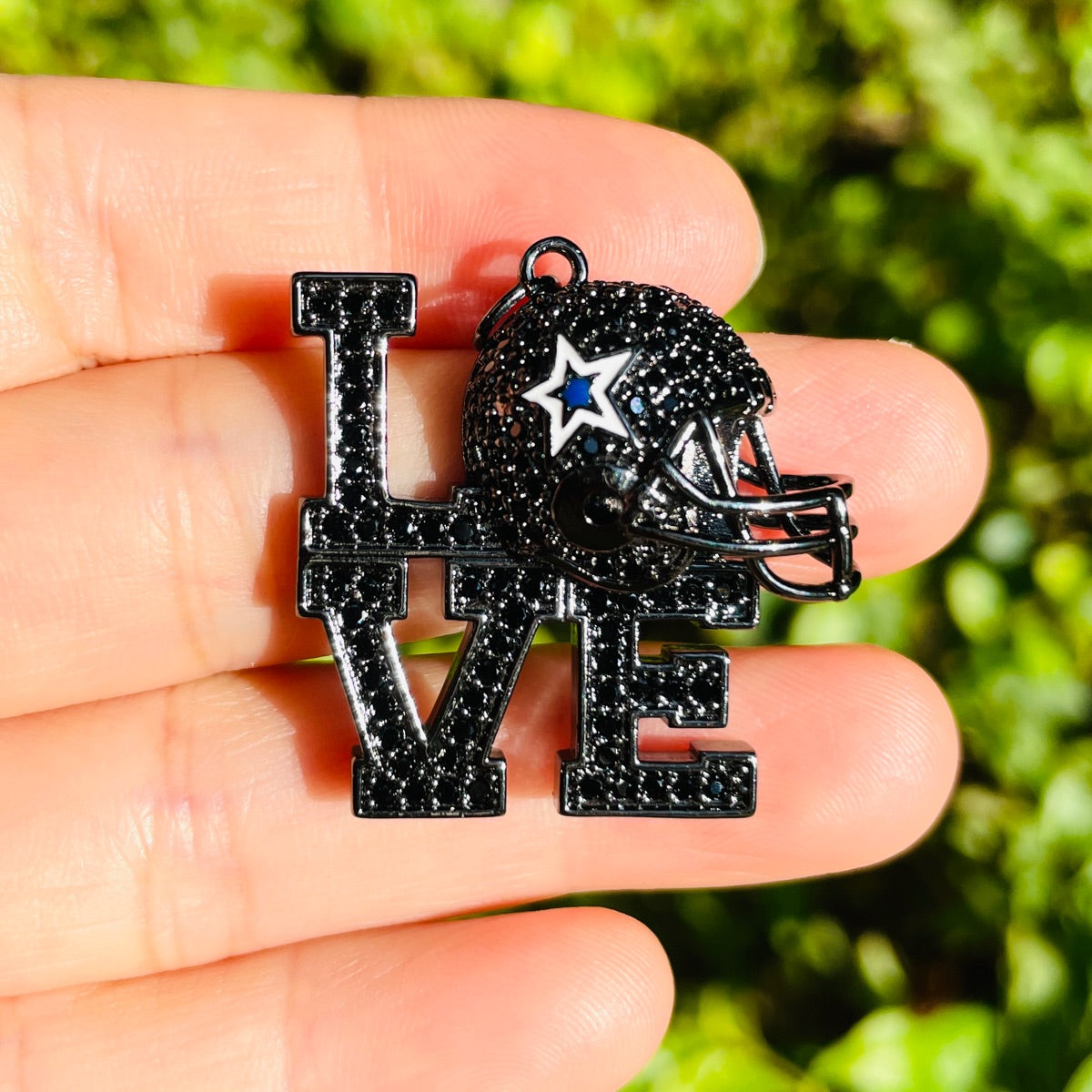 10pcs/lot CZ Paved LOVE Cowboys Helmet American Football Soccer Charms Black on Black CZ Paved Charms American Football Sports New Charms Arrivals Charms Beads Beyond