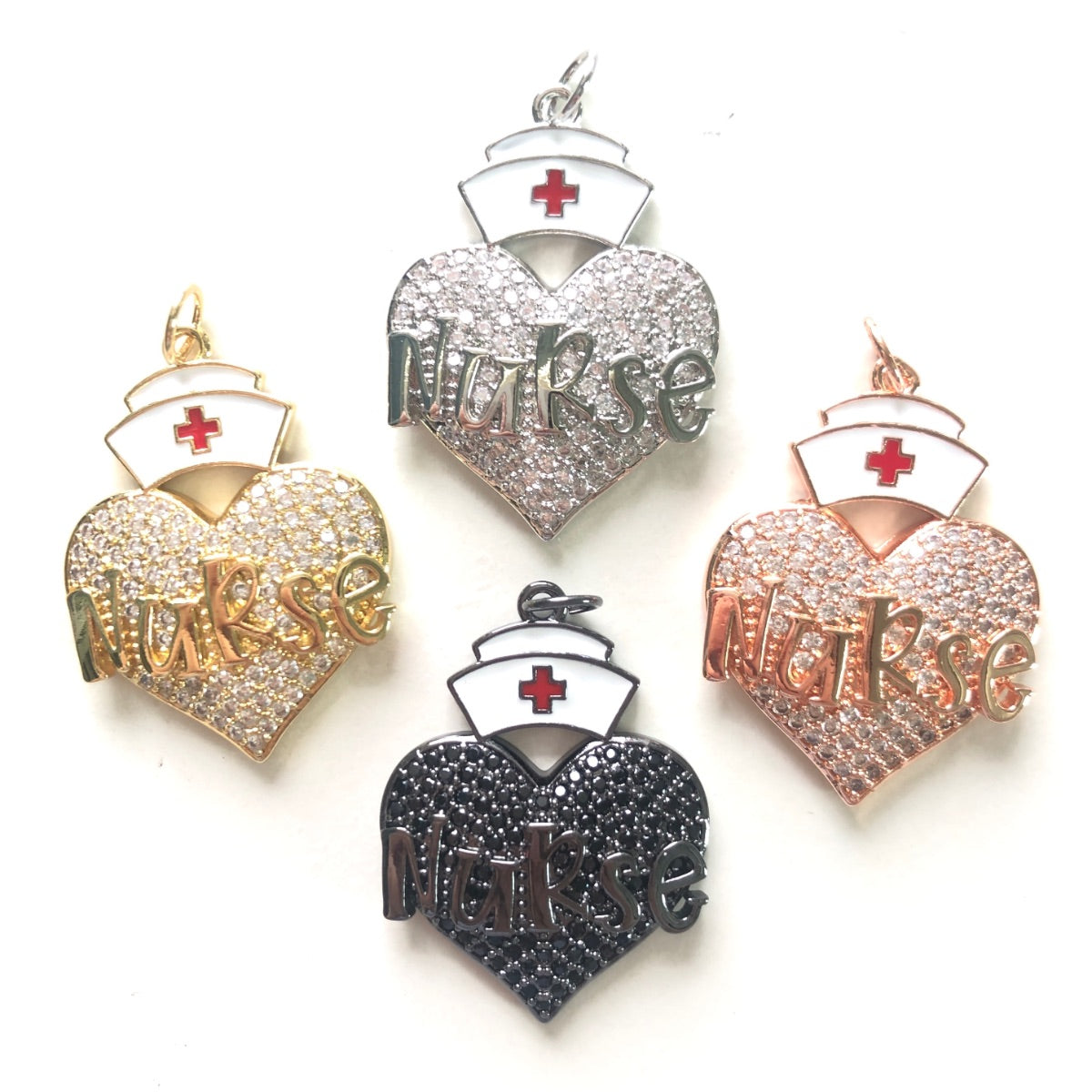 10pcs/lot CZ Pave Nurse Cap Heart Word Charms Nurse's Day CZ Paved Charms New Charms Arrivals Nurse Inspired Charms Beads Beyond