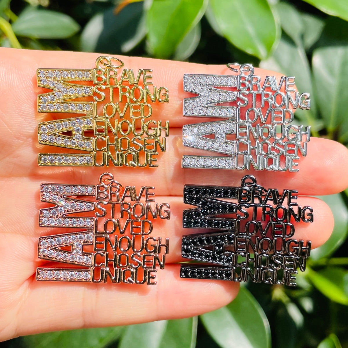 10pcs/lot CZ I Am Brave Strong Loved Enough Chosen Unique Word Charms CZ Paved Charms New Charms Arrivals Words & Quotes Charms Beads Beyond