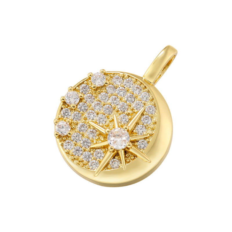 10pcs/lot CZ Paved Round Plate Star Charms Gold CZ Paved Charms Sun Moon Stars Charms Beads Beyond