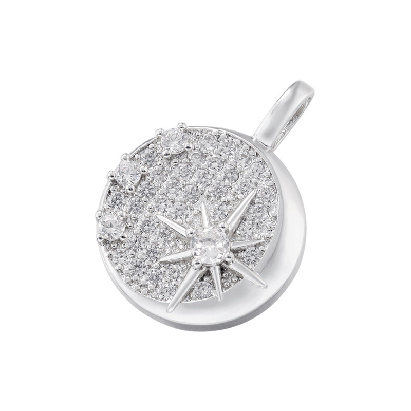 10pcs/lot CZ Paved Round Plate Star Charms Silver CZ Paved Charms Sun Moon Stars Charms Beads Beyond